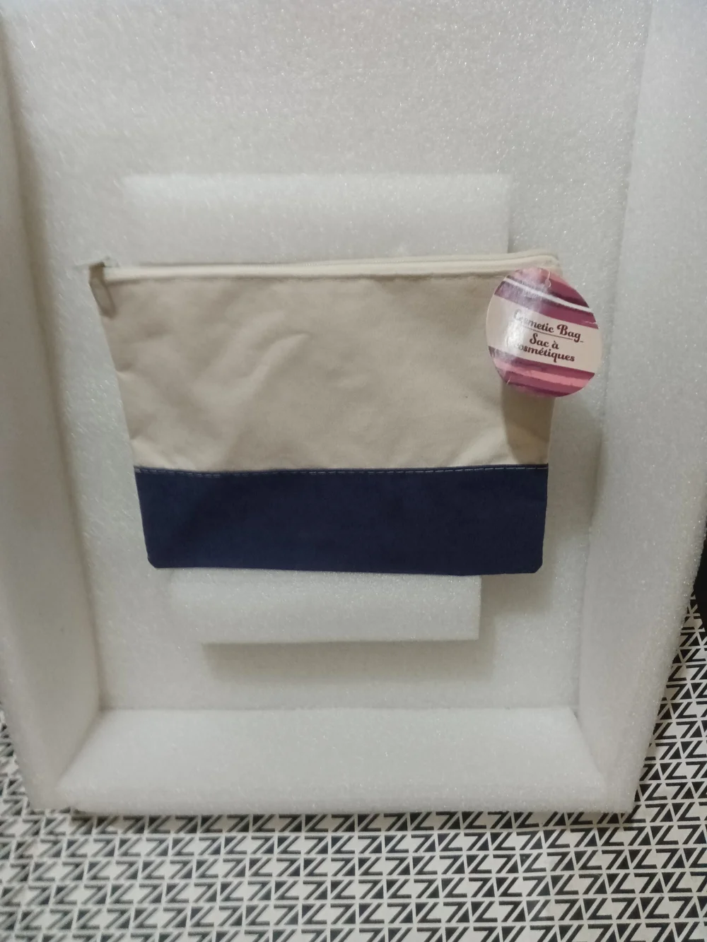 Cosmetic Bag Canvas Pouch in Cream and Navy